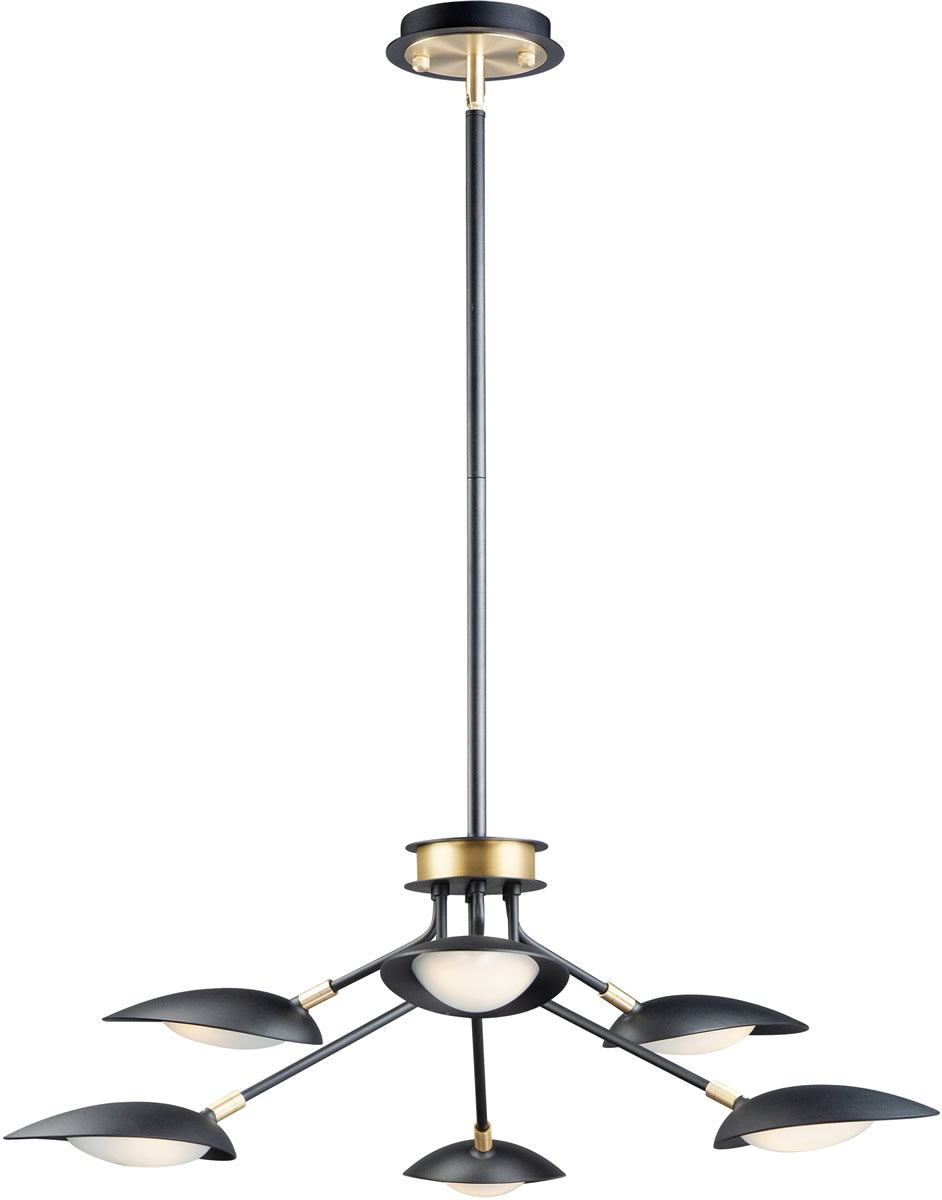35"W Scan LED 6-Light Pendant Black / Satin Brass