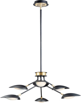 35"W Scan LED 6-Light Pendant Black / Satin Brass