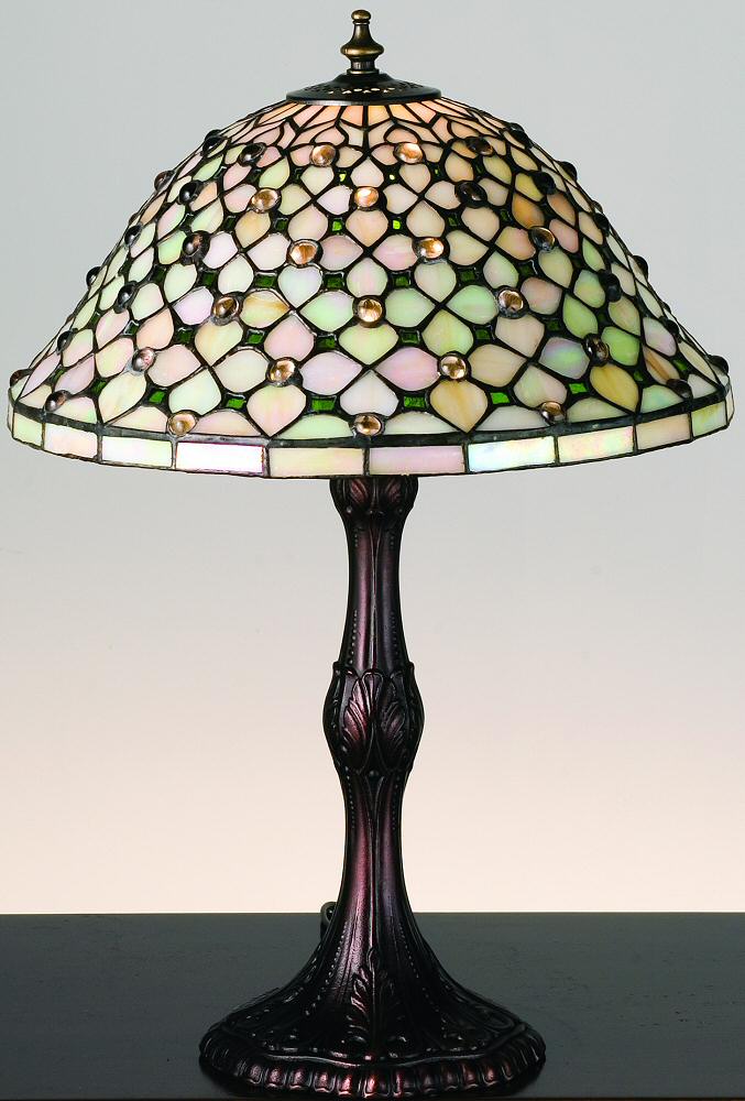 21"H Diamond and Jewel Recurve  Tiffany Table Lamp