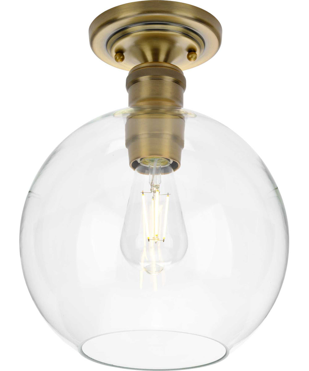 Hansford  1-Light Clear Glass Farmhouse Flush Mount Light Vintage Brass