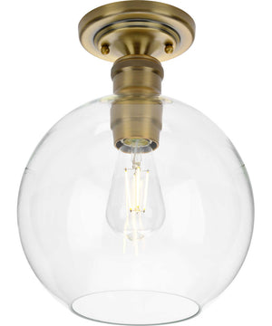 Hansford  1-Light Clear Glass Farmhouse Flush Mount Light Vintage Brass