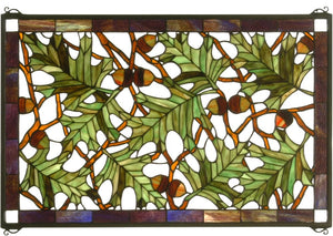 18"H x 28"W Acorn & Oak Leaf Stained Glass Window
