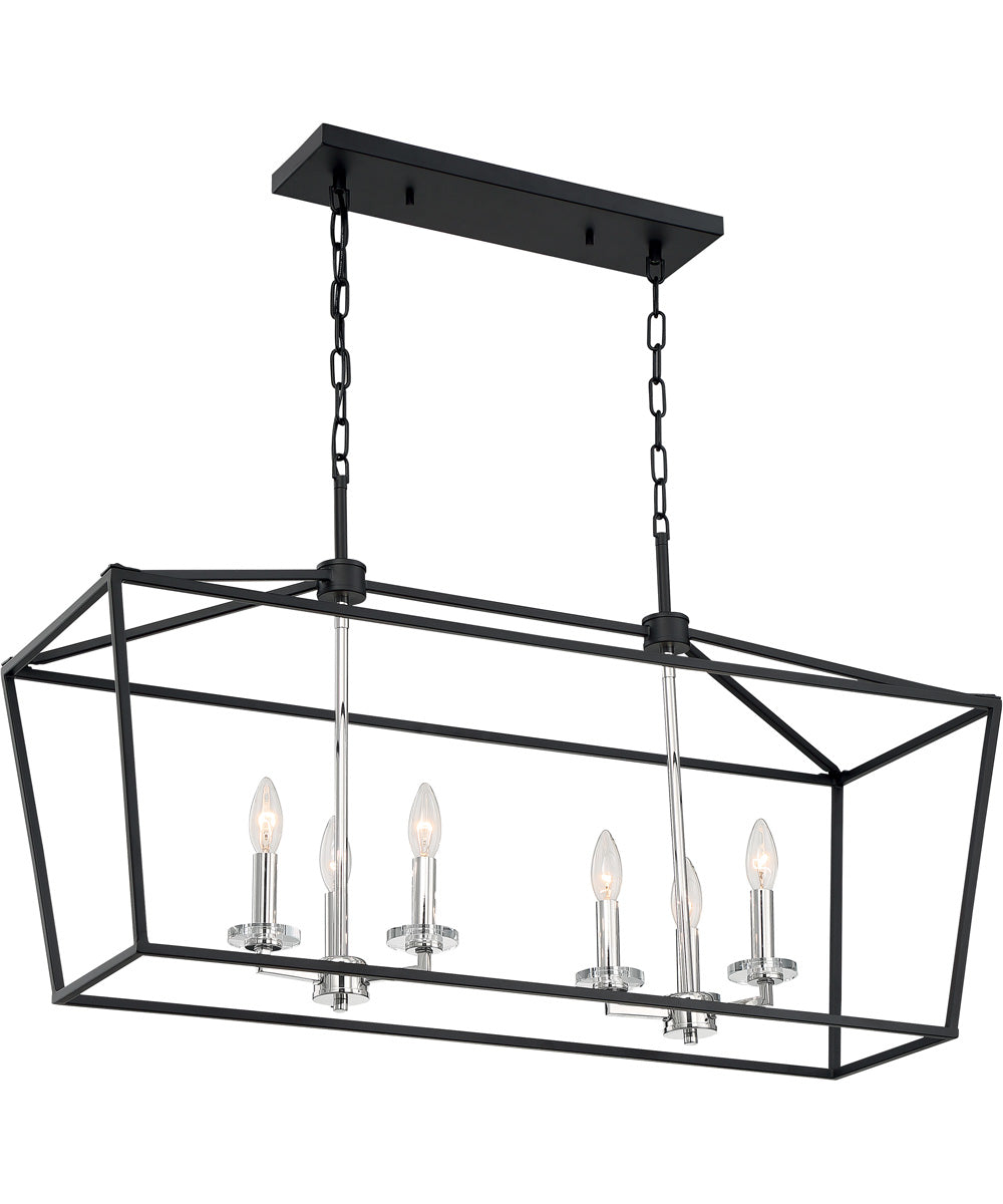 36"W Storyteller 6-Light Pendant Matte Black / Polished Nickel Accents