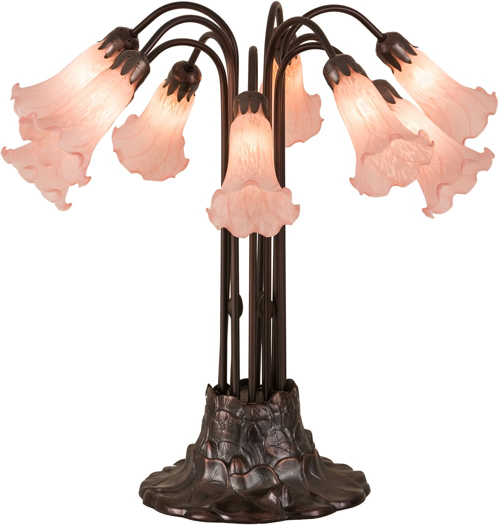 24"H Pink Pond Lily 10 Light Table Lamp