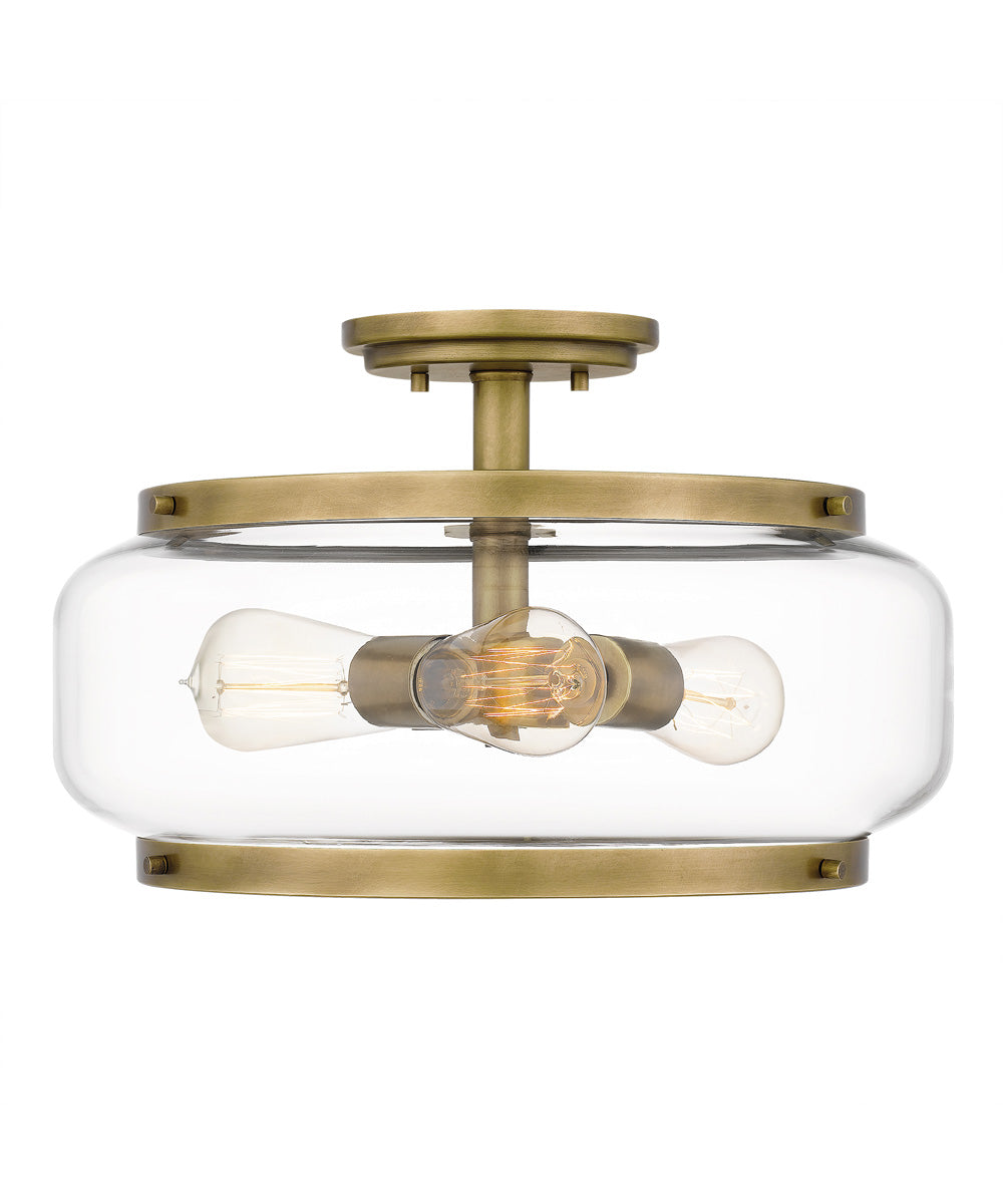 Tapley 3-light Semi Flush Mount Weathered Brass