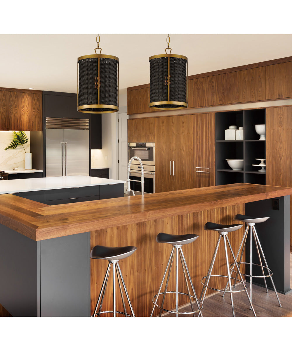 Rattan 1-Light Pendant Natural Aged Brass