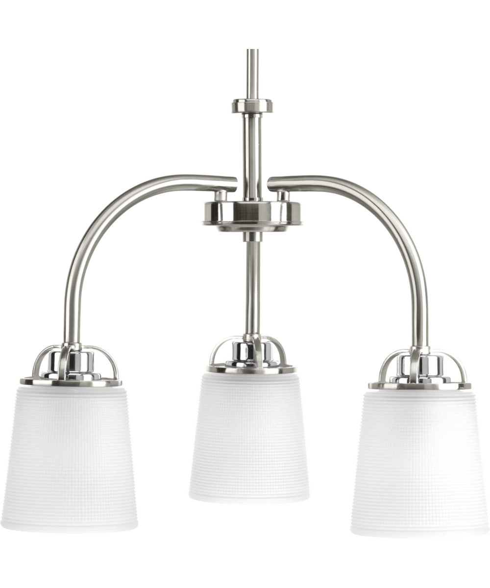 West Village 3-Light Etched Double Prismatic Glass Farmhouse Chandelier Light Brushed Nickel