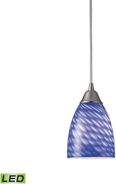 5"W Arco Baleno 1-Light LED Pendant Satin Nickel/Sapphire Glass