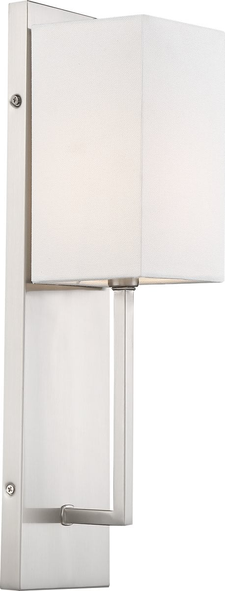 5"W Vesey 1-Light Vanity & Wall Brushed Nickel / White Fabric