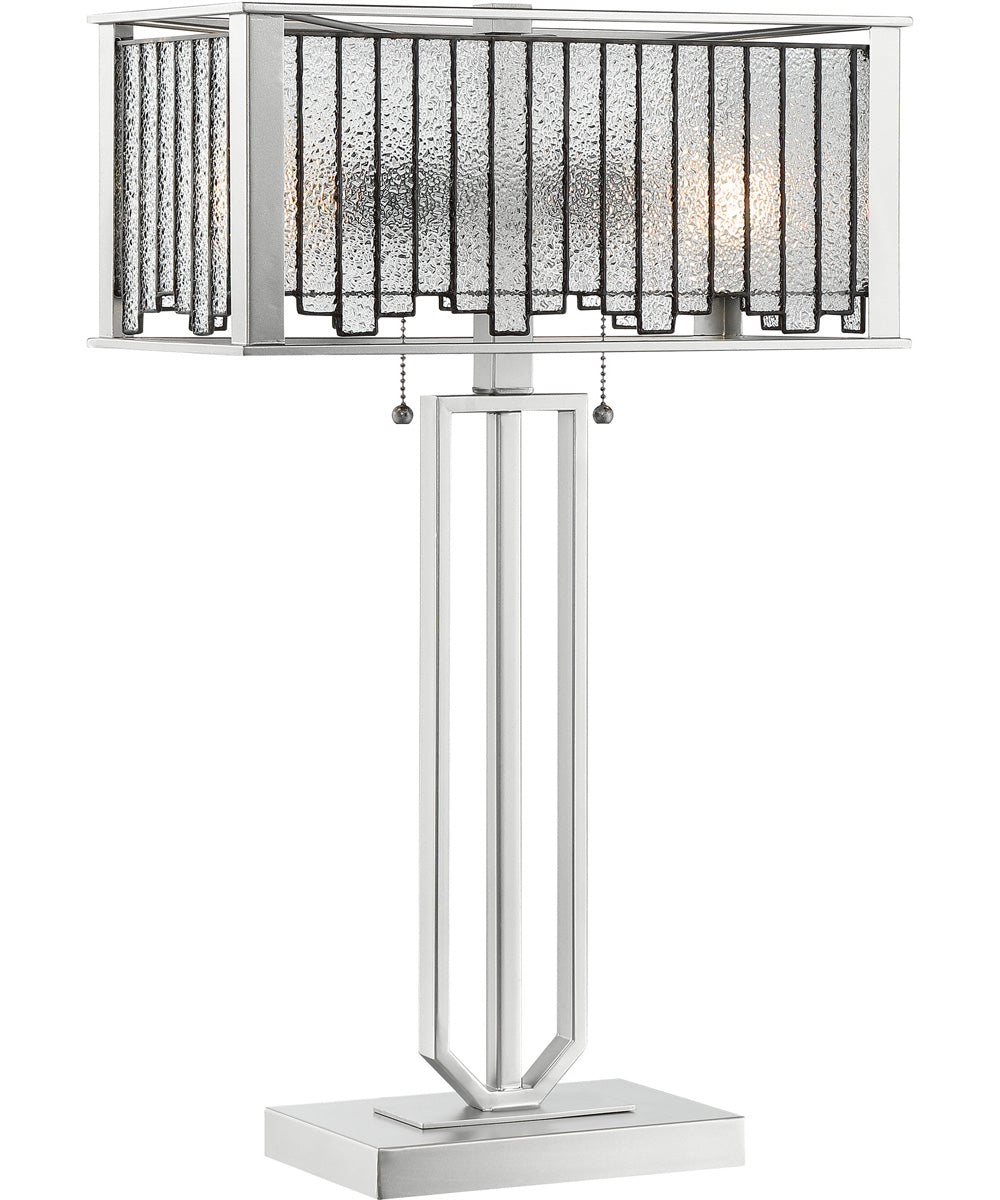 Celine 2-Light Table Lamp Aged Silver/Tiffany Glass Shade