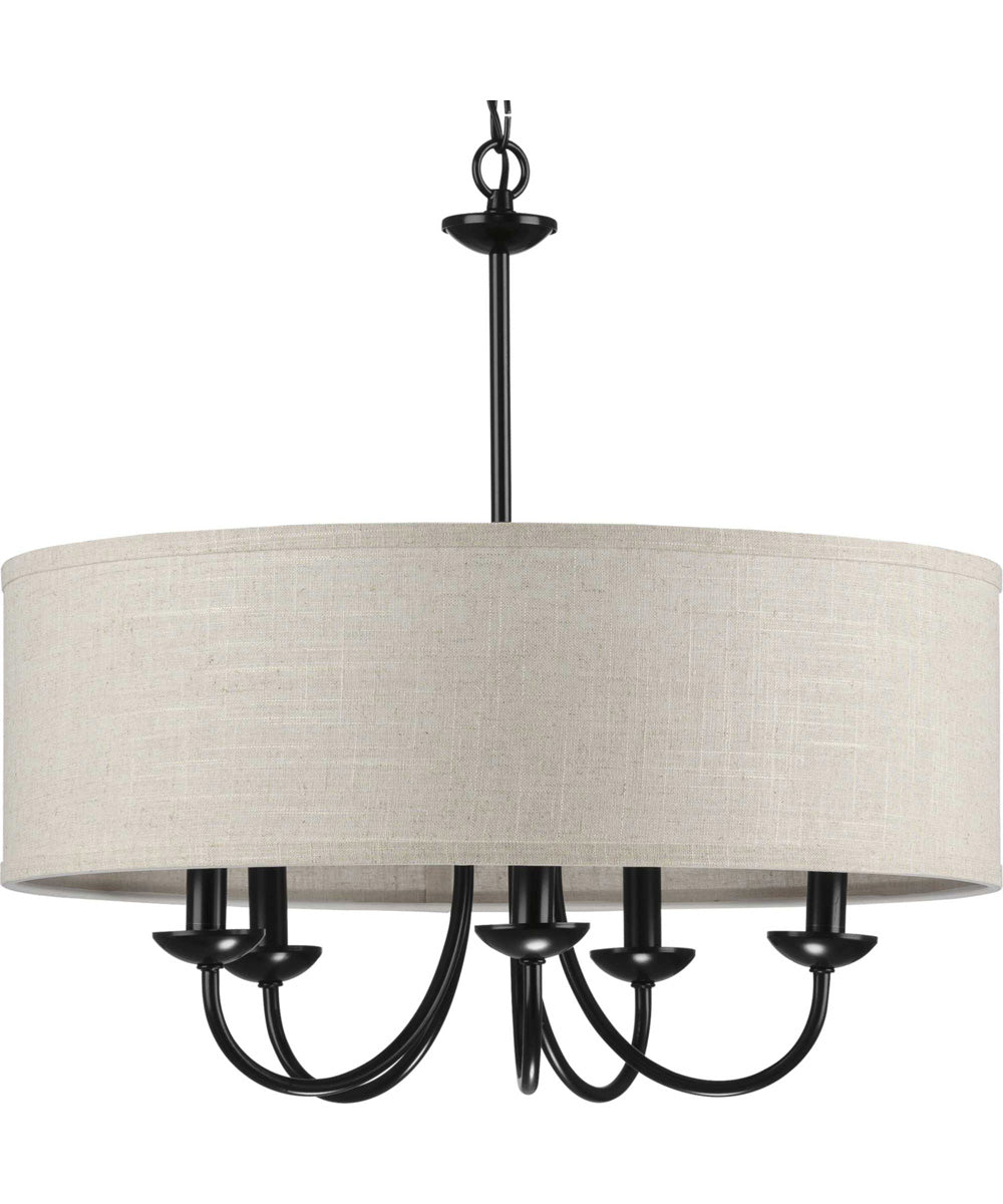 Drum Shade 5-Light Harvest Linen Shade Farmhouse Chandelier Light Matte Black