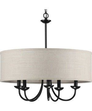 Drum Shade 5-Light Harvest Linen Shade Farmhouse Chandelier Light Matte Black