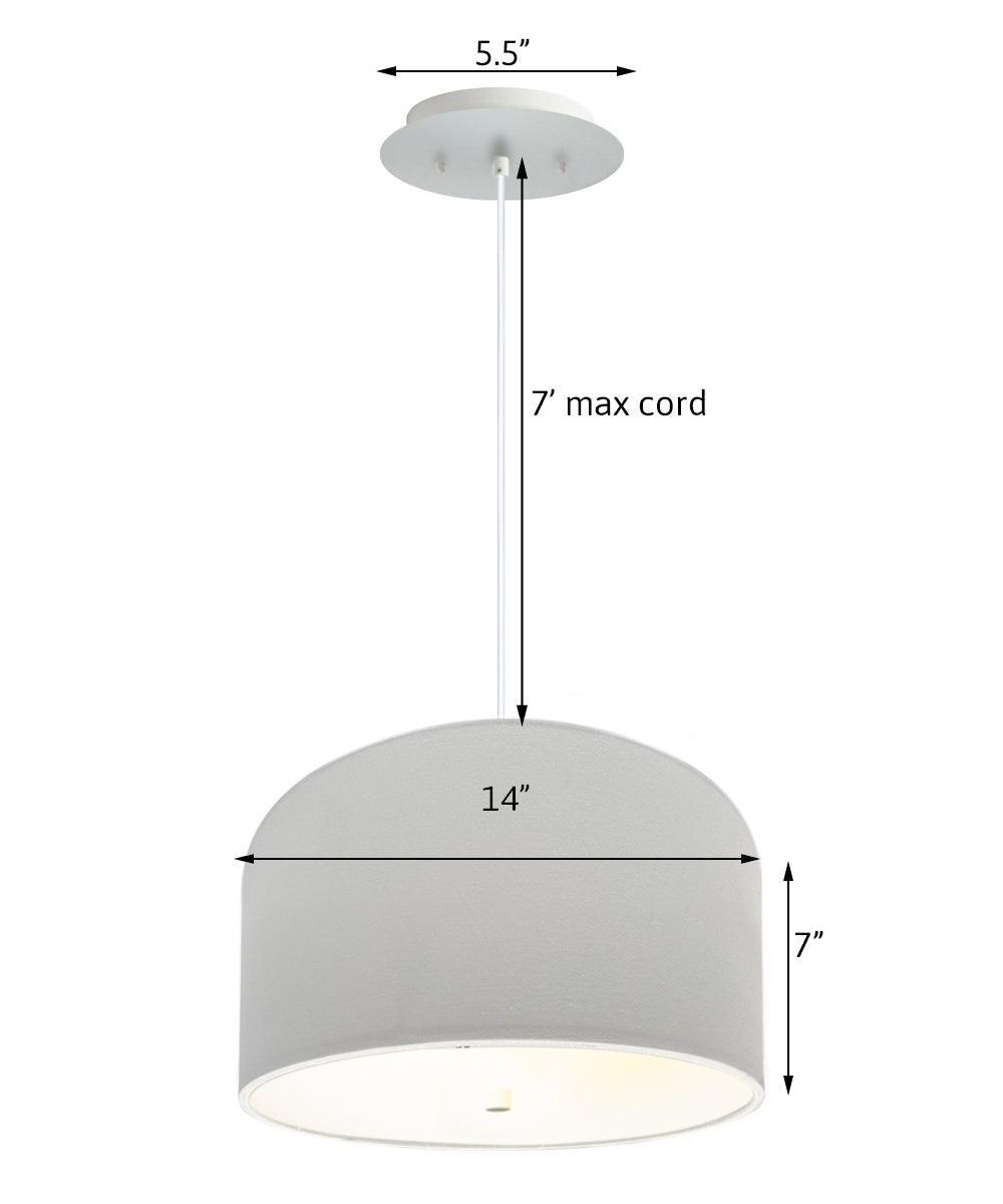 14" W 2 Light Pendant White Shade with Diffuser, White Cord