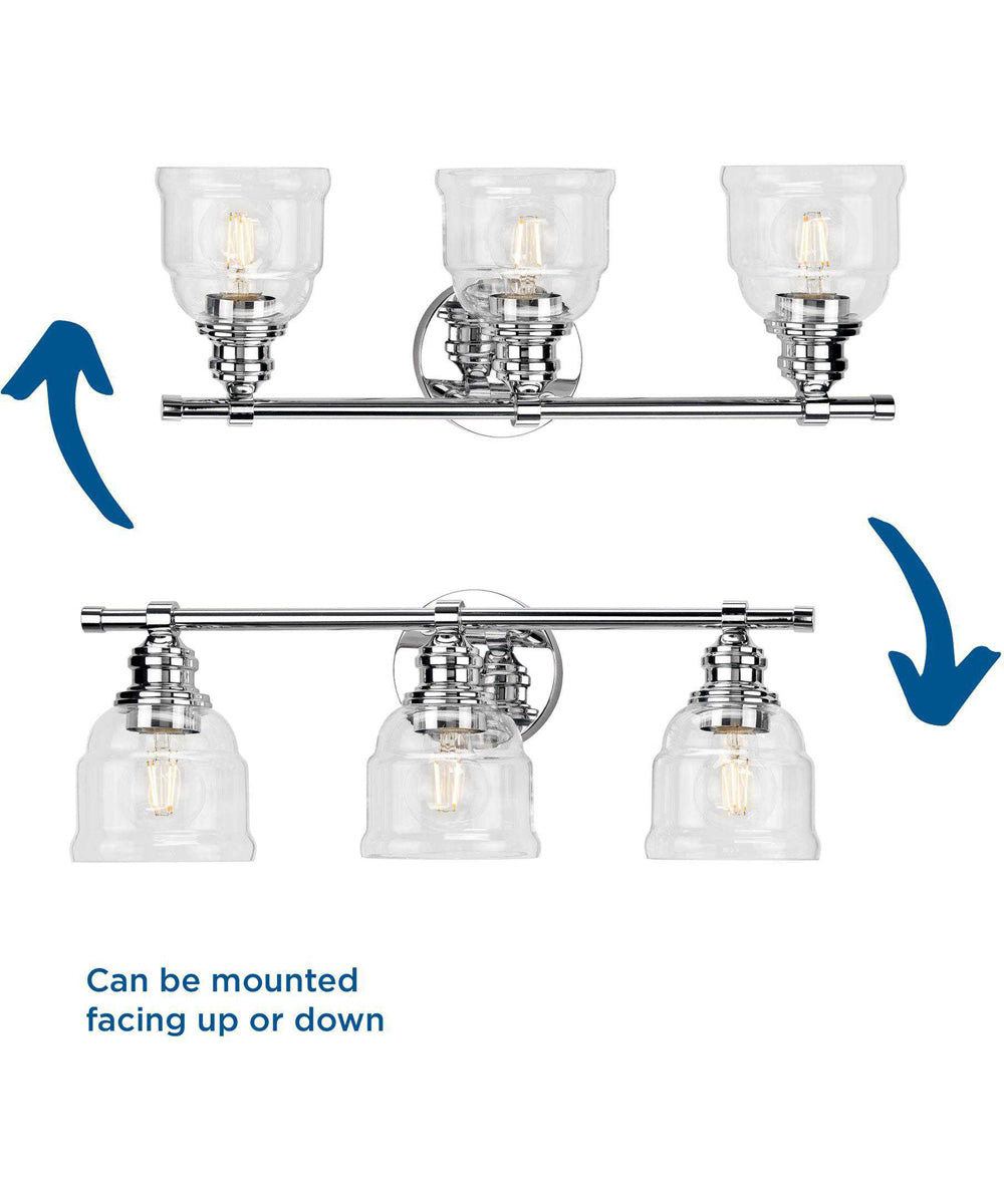 Ambrose 3-Light Farmhouse Clear Glass Bath Vanity Light Polished Chrome