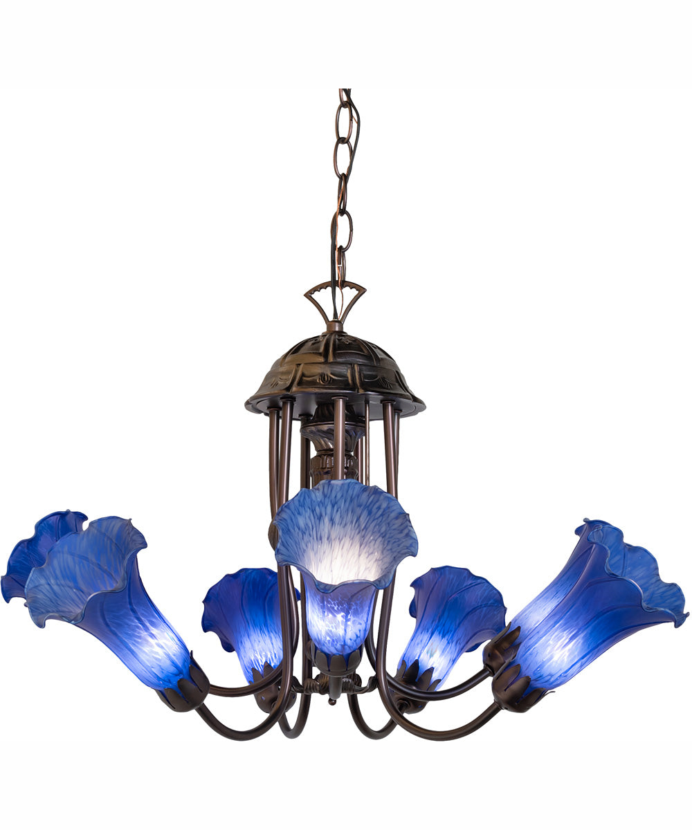 24" Wide Blue Tiffany Pond Lily 7 Light Chandelier