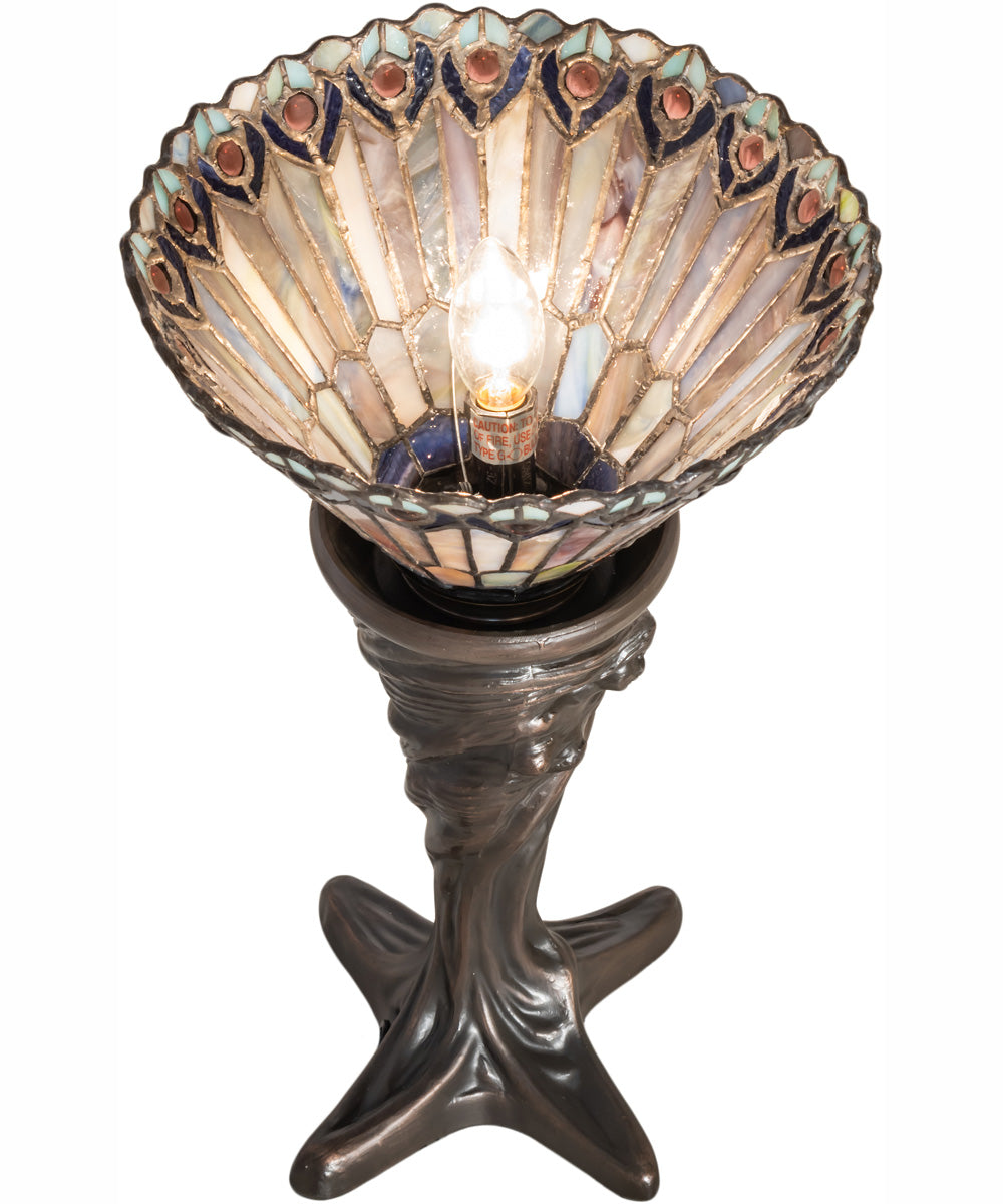 15" High Tiffany Jeweled Peacock Mini Lamp