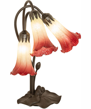 16" High Seafoam/Cranberry Tiffany Pond Lily 3 Light Accent Lamp