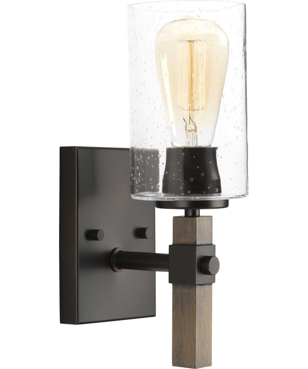 Barnes Mill 1-Light Clear Seeded Glass Farmhouse Bath Vanity Light Antique Bronze