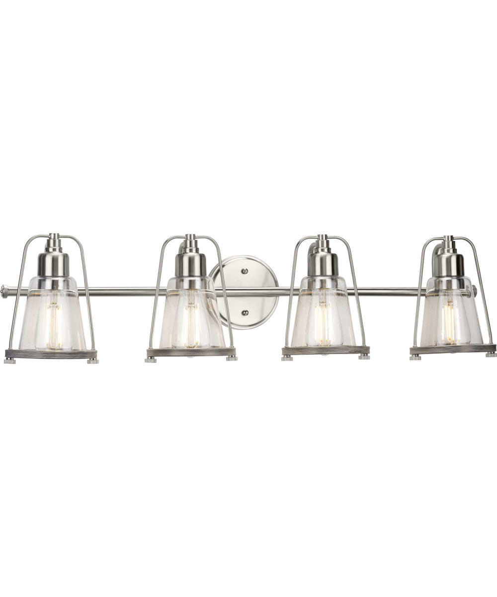 Conway 4-Light Clear Seeded Farmhouse Style Bath Vanity Wall Light Brushed Nickel