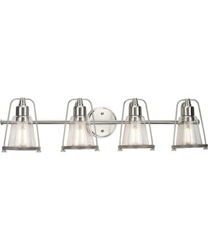 Conway 4-Light Clear Seeded Farmhouse Style Bath Vanity Wall Light Brushed Nickel