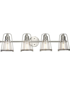 Conway 4-Light Clear Seeded Farmhouse Style Bath Vanity Wall Light Brushed Nickel