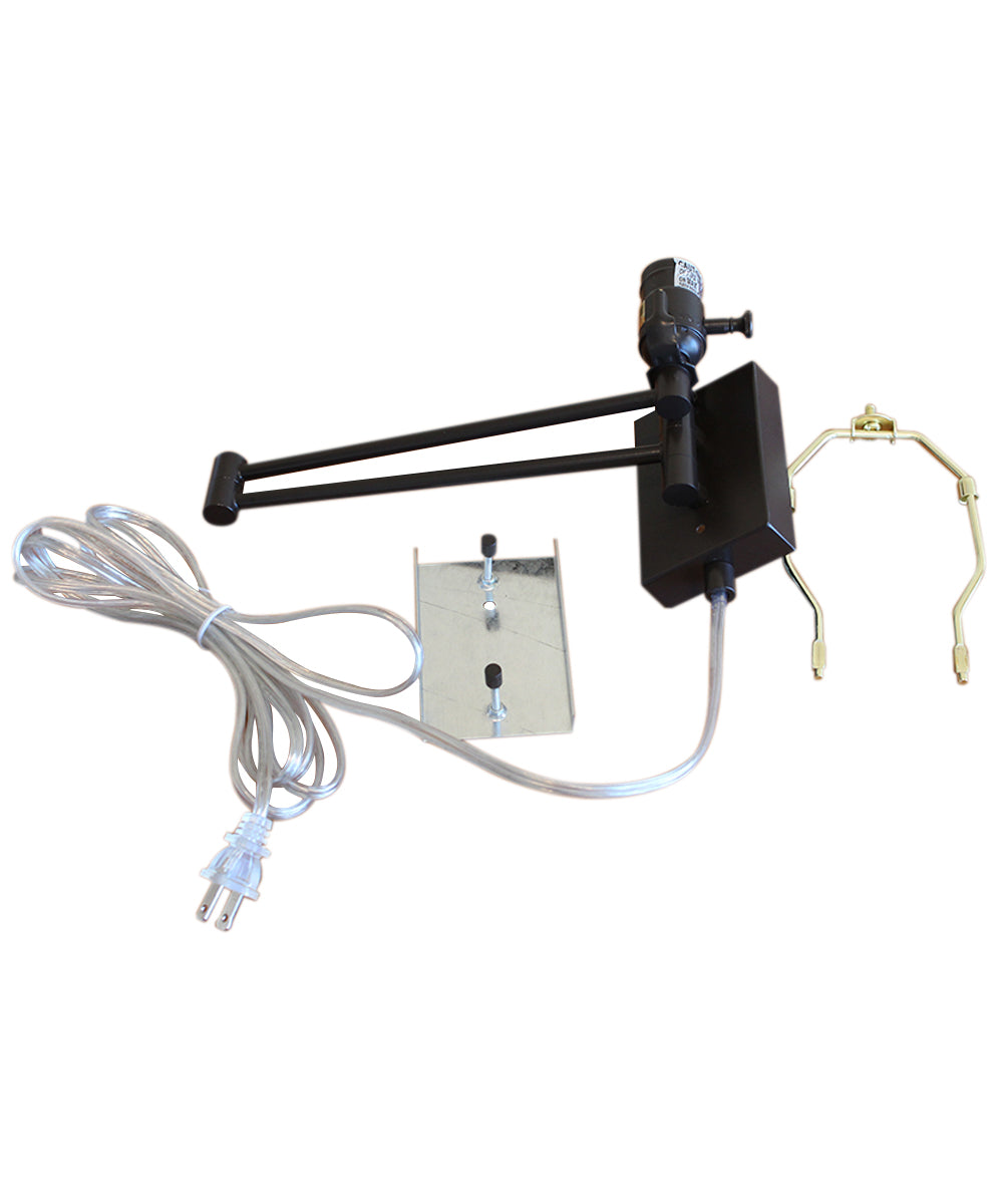 Dimmable Swing Arm Wall Light Bronze Brown Finish with Bavarian Gray Rectangular Lampshade - For Bedside, Living Room, Reading Chair