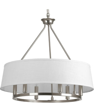 Cherish 6-Light White Linen Shade Coastal Chandelier Light Brushed Nickel