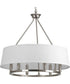 Cherish 6-Light White Linen Shade Coastal Chandelier Light Brushed Nickel
