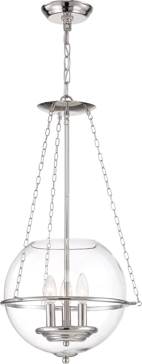 15"W Odyssey 3-Light Pendant Polished Nickel / Clear