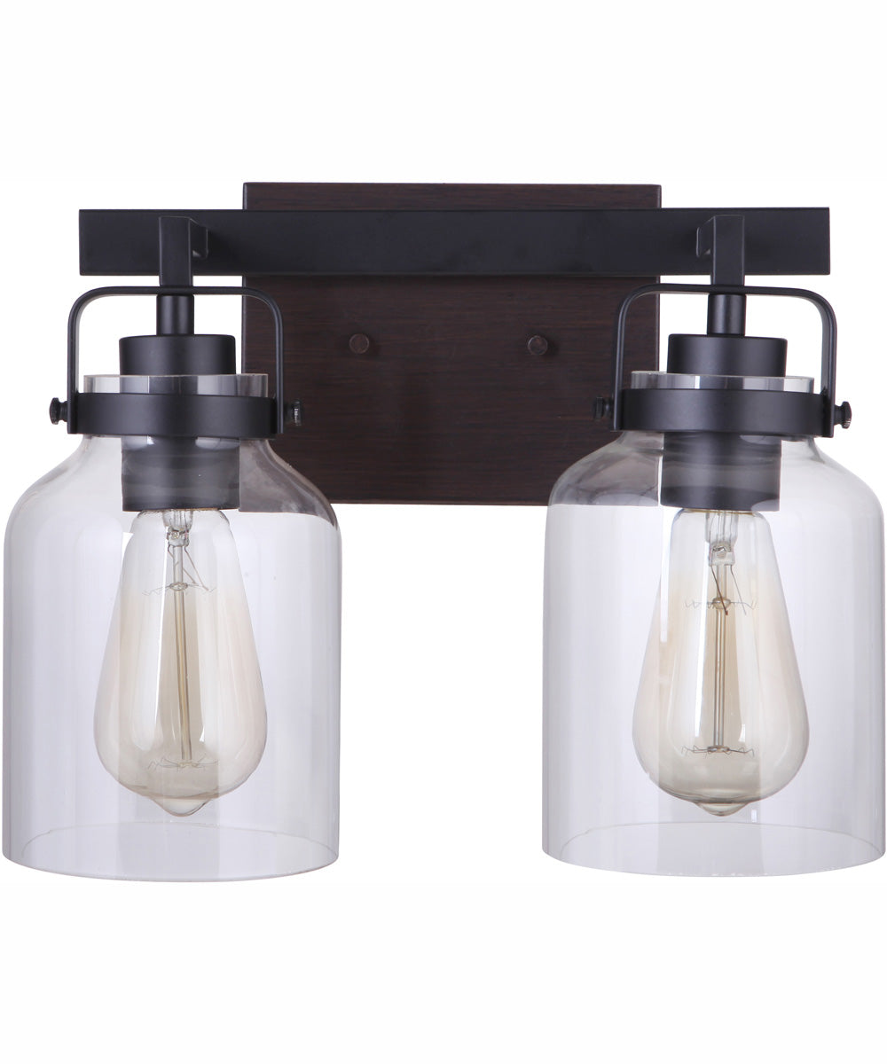 Foxwood 2-Light Vanity Flat Black/Dark Teak