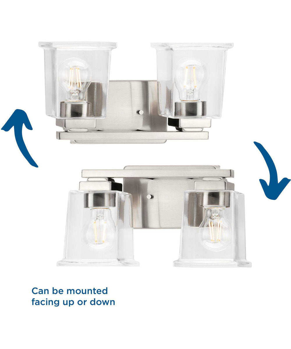 Gilmour 2-Light Modern Farmhouse Clear Glass Bath Vanity Light Brushed Nickel