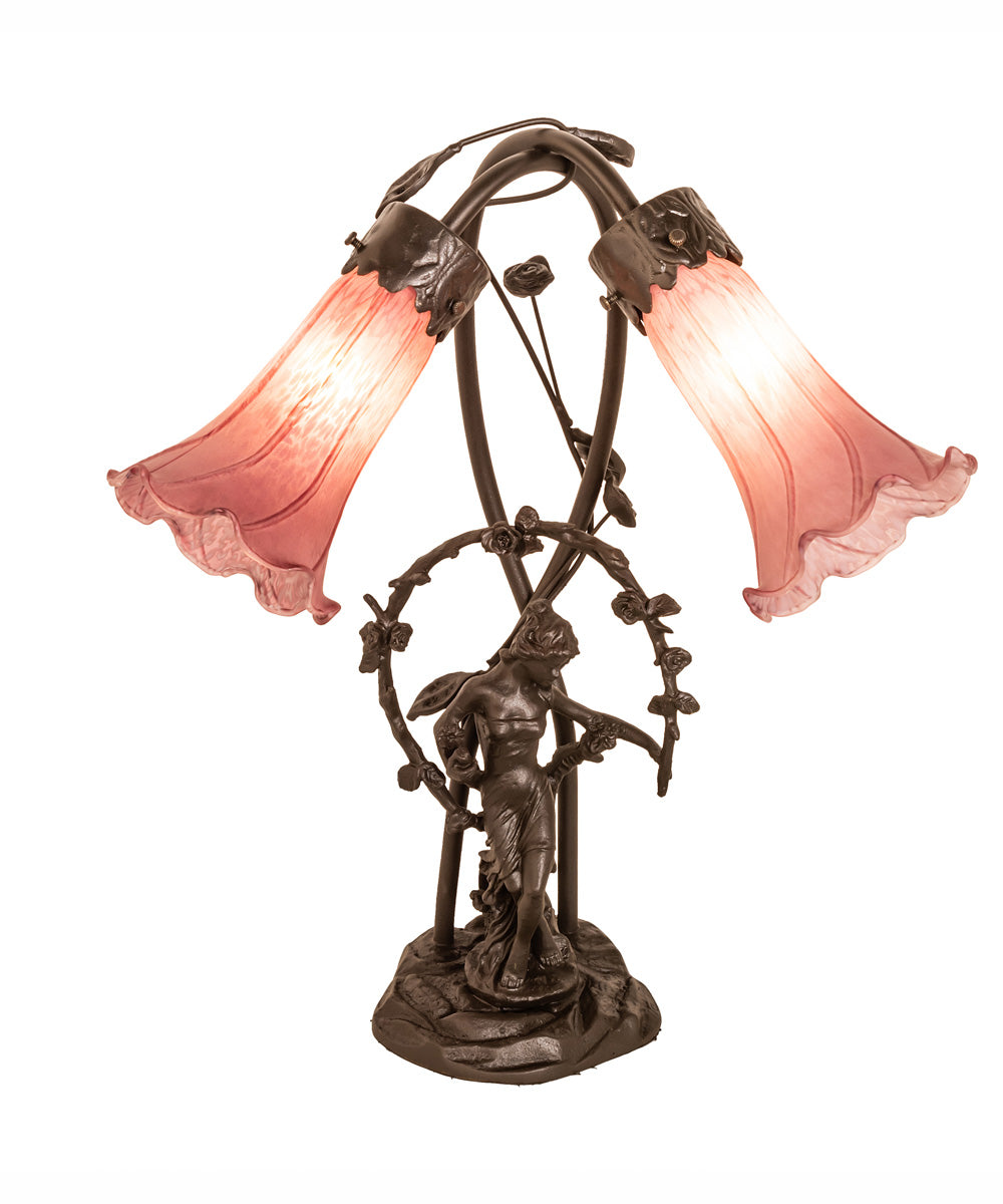 17" High Lavender Tiffany Pond Lily 2 Light Trellis Girl Accent Lamp