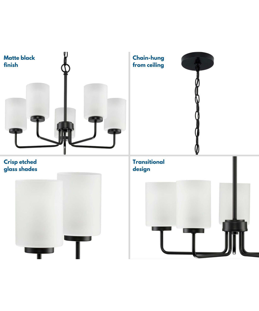Merry 5-Light Etched Glass Transitional Style Chandelier Light Matte Black