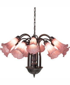 24" Wide Lavender Tiffany Pond Lily 12 Light Chandelier