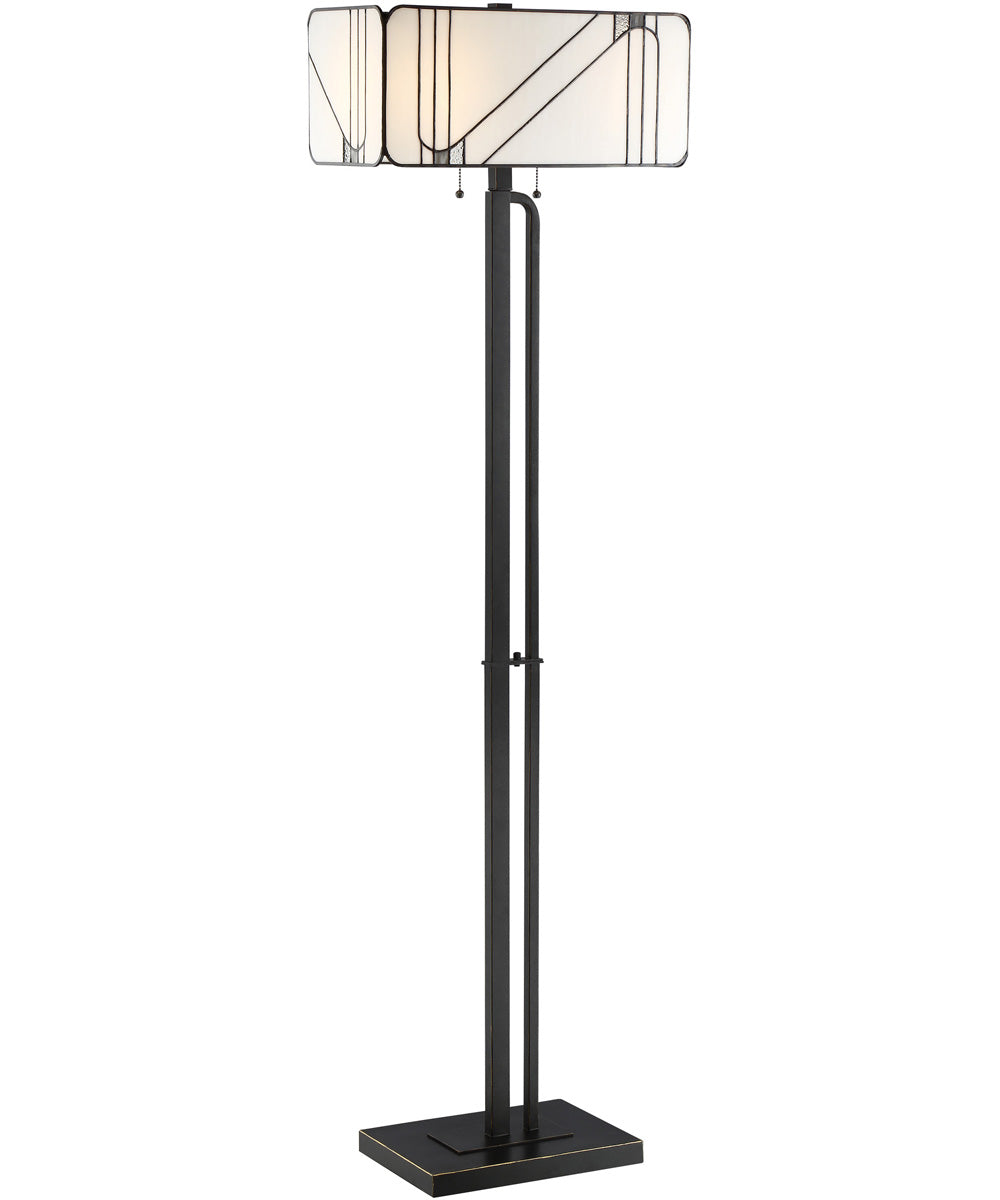 Tulani 2-Light Floor Lamp Ant. Black/Tiffany Glass Shade