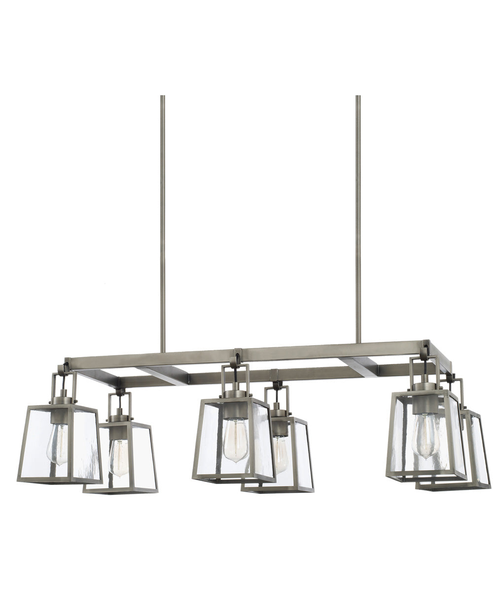 Kenner 6-Light Island In Antique Nickel With Clear Rain Glass