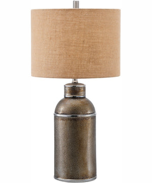 Varden 1-Light Table Lamp Aged Bronze Ceramichrome/ Burlap Fabric Shade