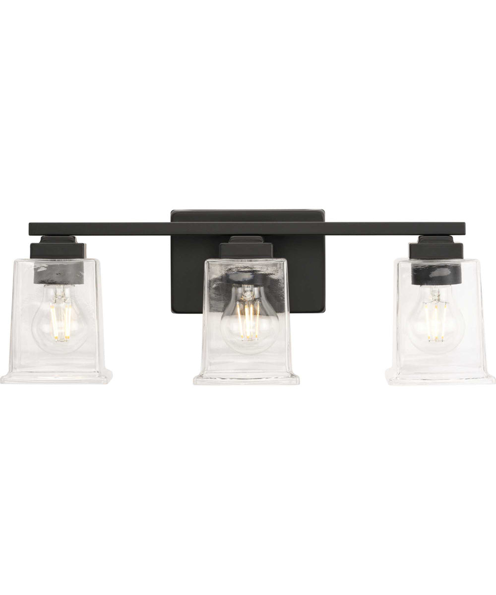 Gilmour 3-Light Modern Farmhouse Clear Glass Bath Vanity Light Matte Black