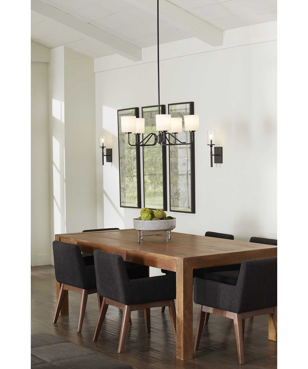 Tobin 5-Light Etched White Glass Modern Chandelier Light Matte Black