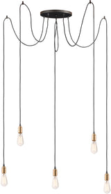 14"W Early Electric 5-Light Pendant Black / Antique Brass