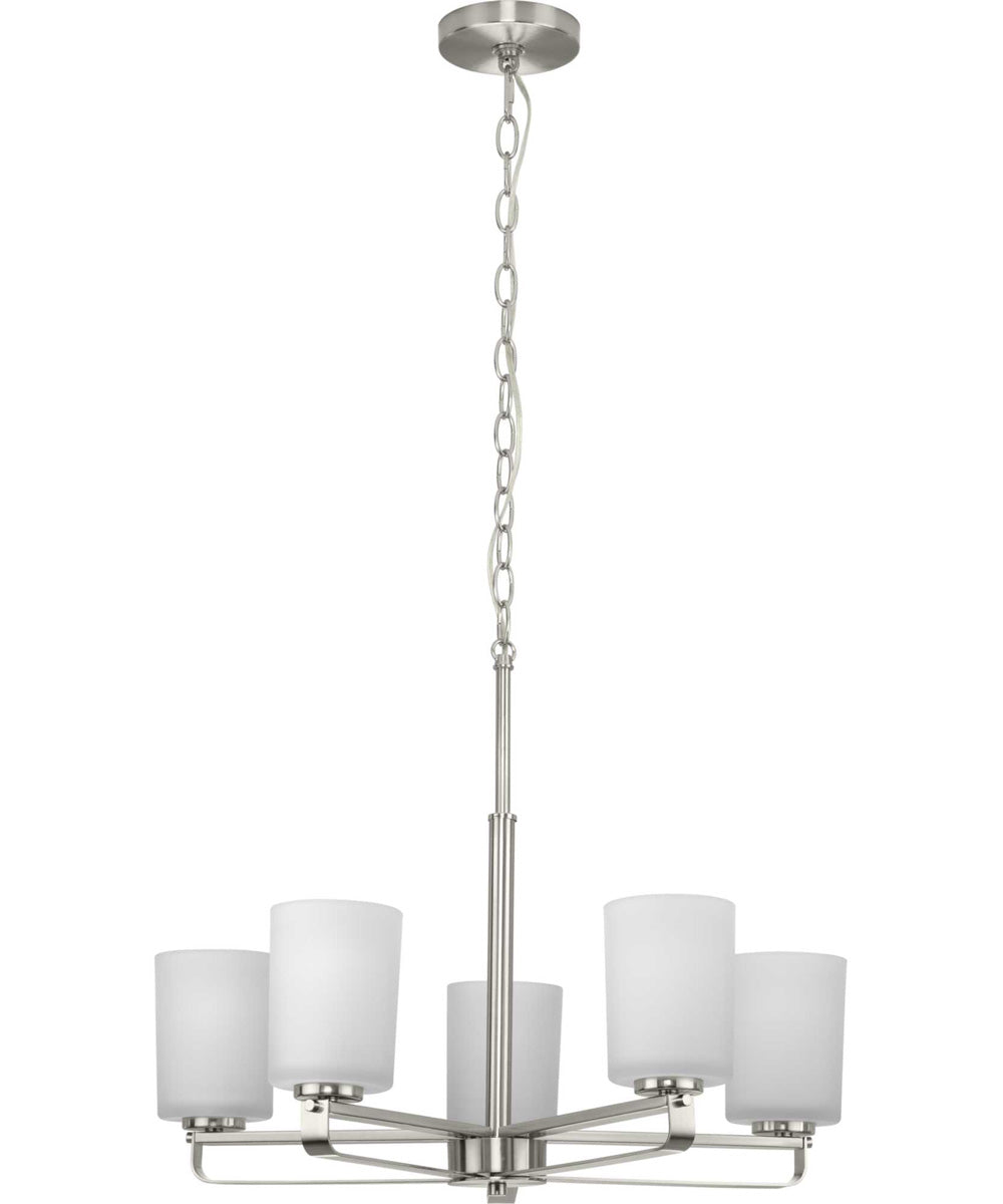 League 5-Light Etched Glass Modern Farmhouse Chandelier Light Brushed Nickel