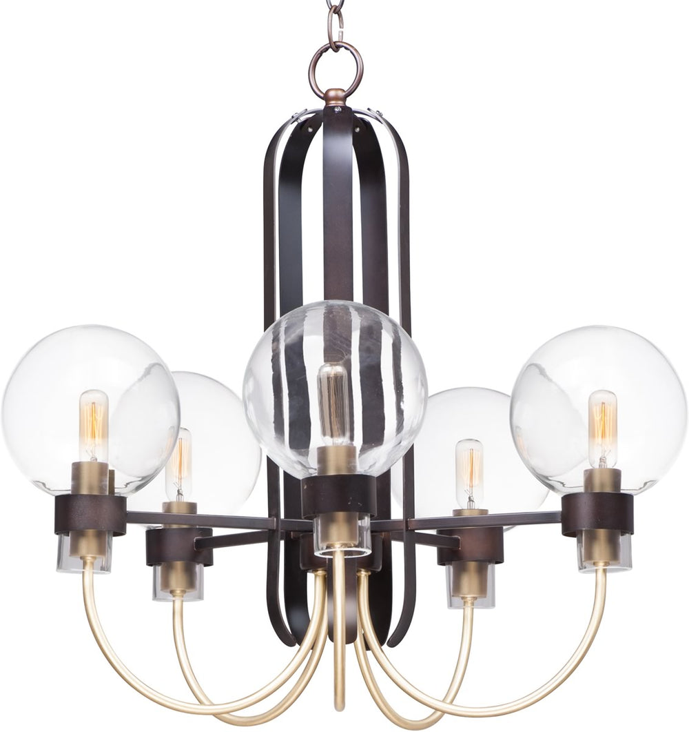 24"W Bauhaus 5-Light Chandelier Bronze / Satin Brass