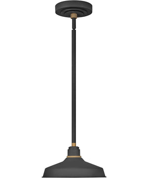 1-Light Outdoor Pendant Barn Light in Textured Black