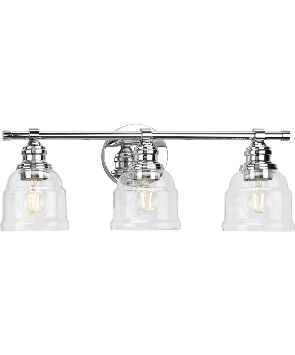 Ambrose 3-Light Farmhouse Clear Glass Bath Vanity Light Polished Chrome