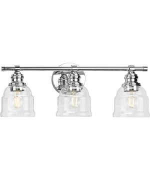 Ambrose 3-Light Farmhouse Clear Glass Bath Vanity Light Polished Chrome