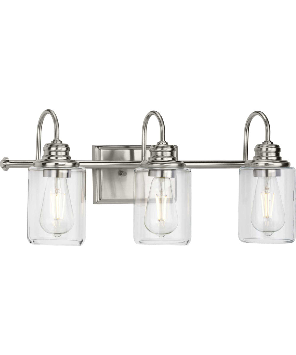 Aiken 3-Light Clear Glass Farmhouse Style Bath Vanity Wall Light Brushed Nickel
