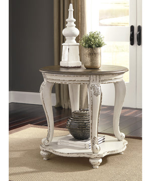26"H Realyn Round End Table White/Brown