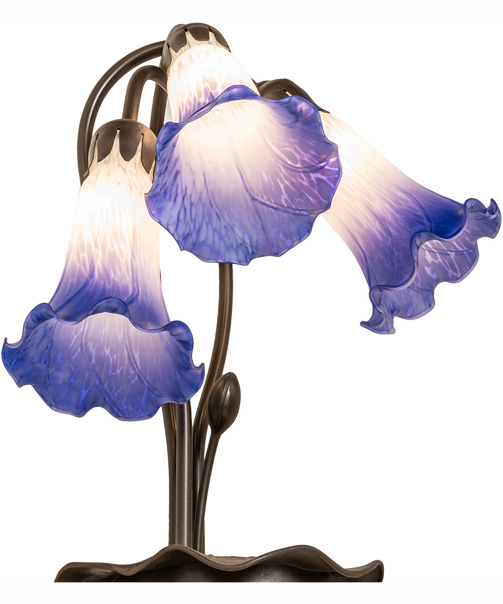 16" High Blue/White Pond Lily Tiffany Pond Lily 3 Light Accent Lamp