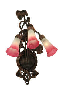 11"W Pink and White Pond Lily 3-Light Wall Sconce Mahogany Bronze