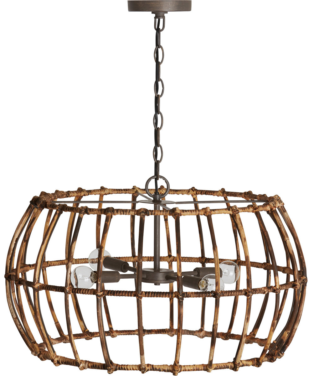 Sanibel 4-Light Pendant In Blazed Rattan & Nordic Grey
